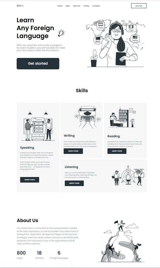 Britlex language-learning landing page